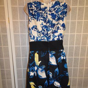 New York & Company Stretch Dress Women's Size 6 Fit & Flare Blue Floral Classy